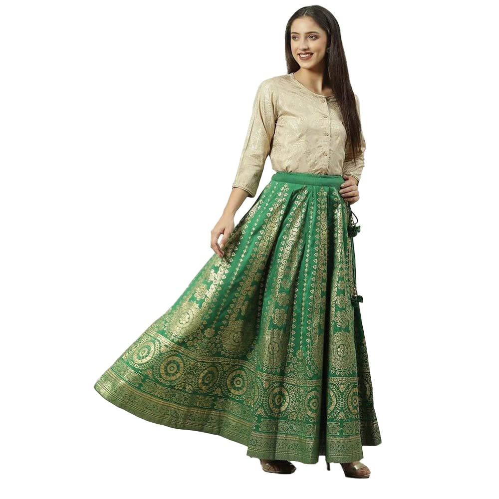 BIBA Women Printed Flared Mix and Match(SKIRTS/T18595_Green_L)