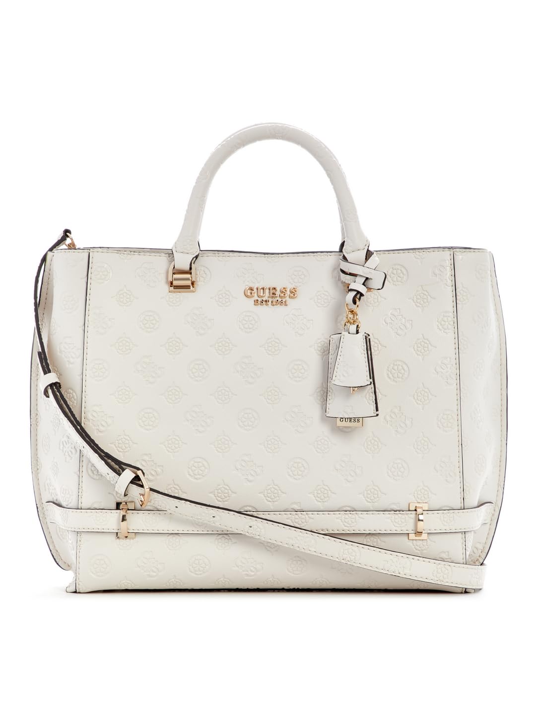 GUESS Off White Logo Textured Zarela Girlfriend Tote Bag