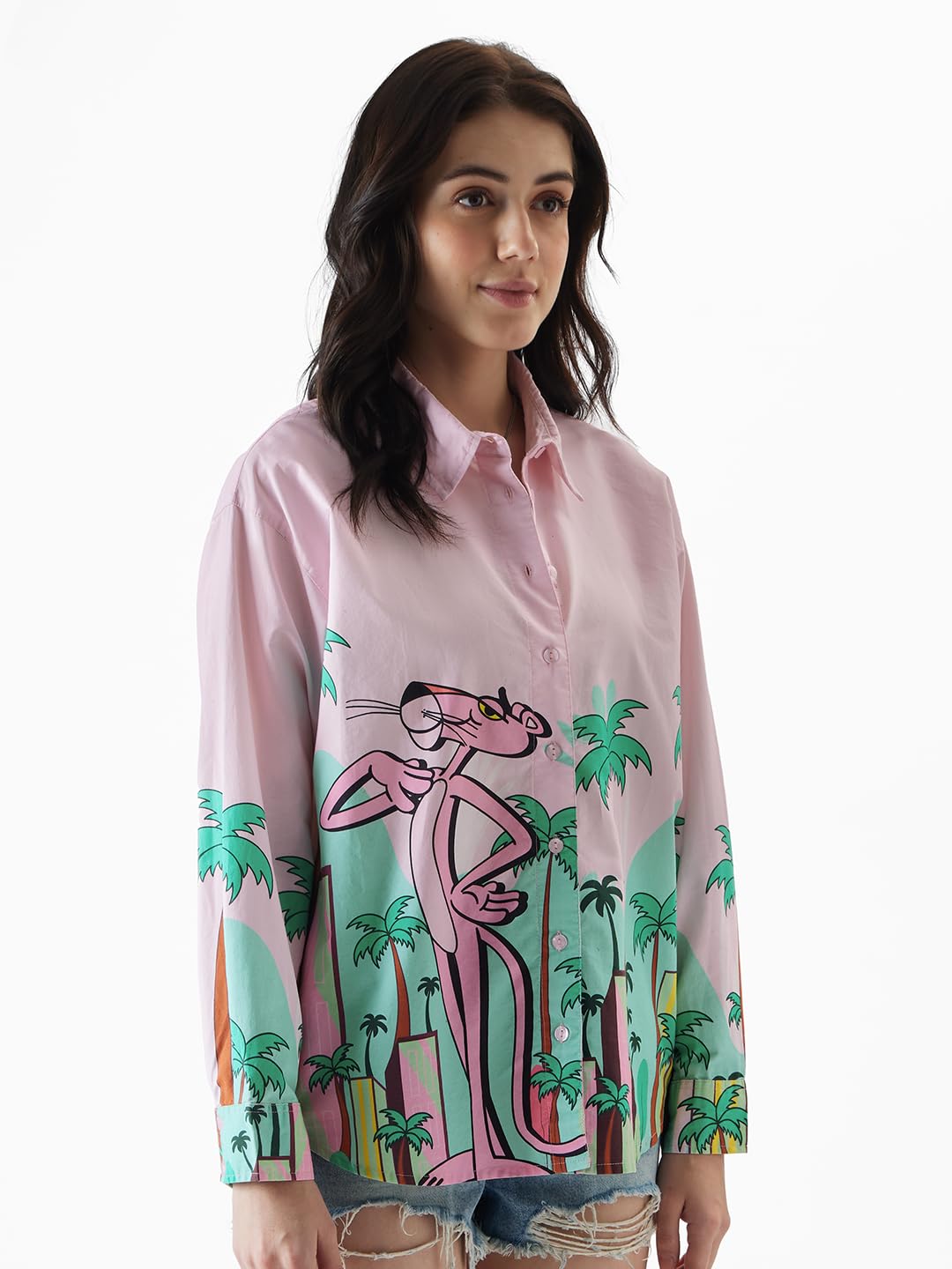 The Souled Store Women's Oversized Fit Button Down Shirt (249305_Pink