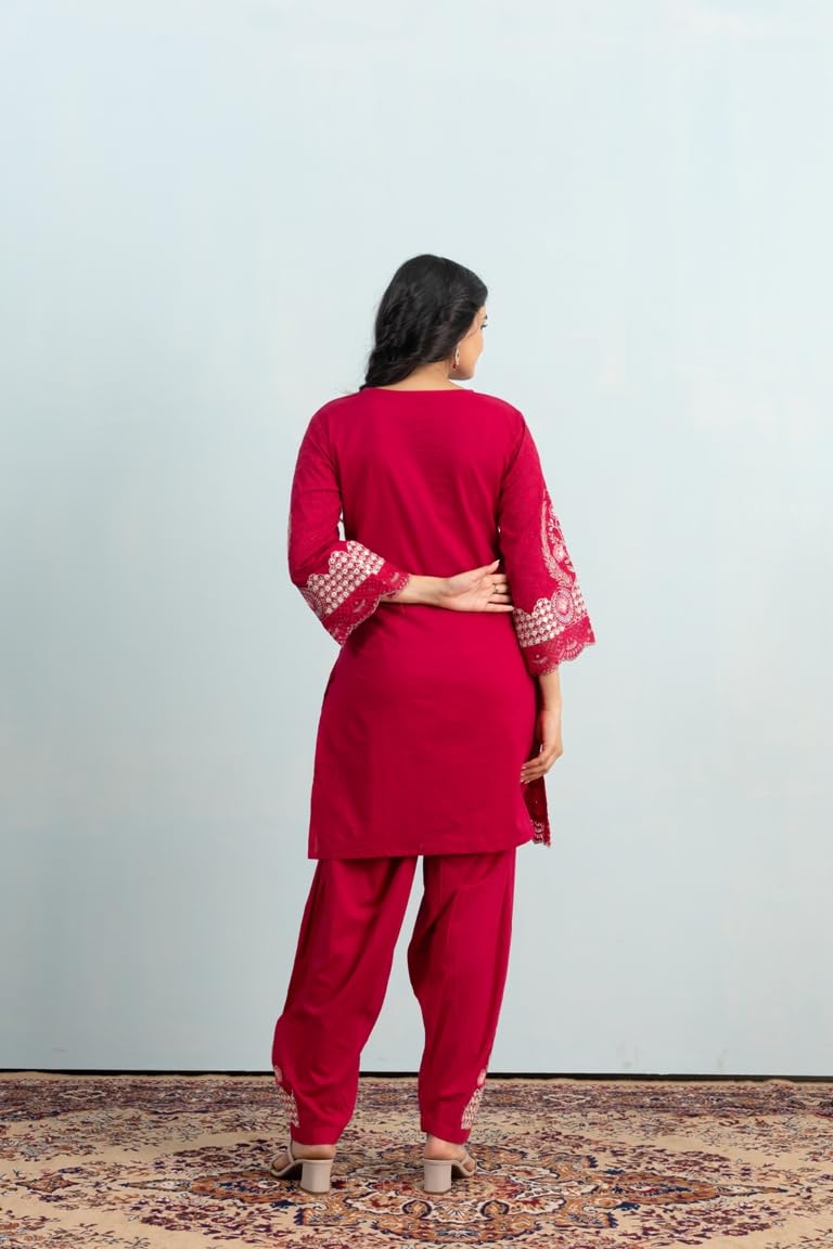 VARAMYA Red Embroidered Patiala Punjabi Suit for Women with Stunning Traditional Design Comfortable Fabric Includes Stylish Kurta Patiala Salwar and Matching Dupatta Perfect for Festival_M