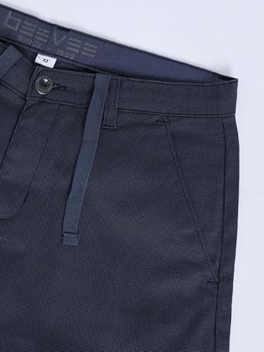 BEEVEE Men’s Casual Navy Printed Cotton Lycra Shorts | Mid Rise, Knee Length, 4 Pockets, Drawstring Closure, Regular Fit