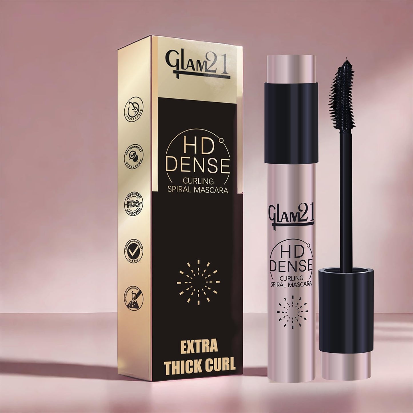 Glam 21 HD Dense Mascara, With Petite Brush, Thermal Sensitive Technology, Smudge Proof, Water Proof, Voluminous Eyelashes, 16 Hours Long-wear (Black) | 10ml
