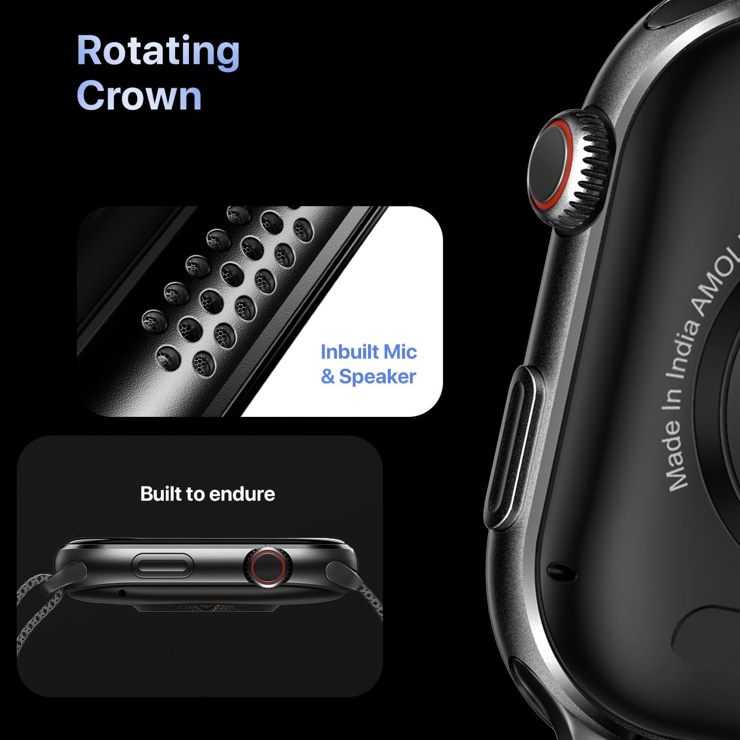 Fire-Boltt Brillia Pro Smart Watch with 51.3mm (2.02 inch) AMOLED Display, Bluetooth Calling, SpO2, Heart Rate Monitoring, 120+ Sports Modes, IP67 Waterproof, Long Battery Life (Black Mesh)