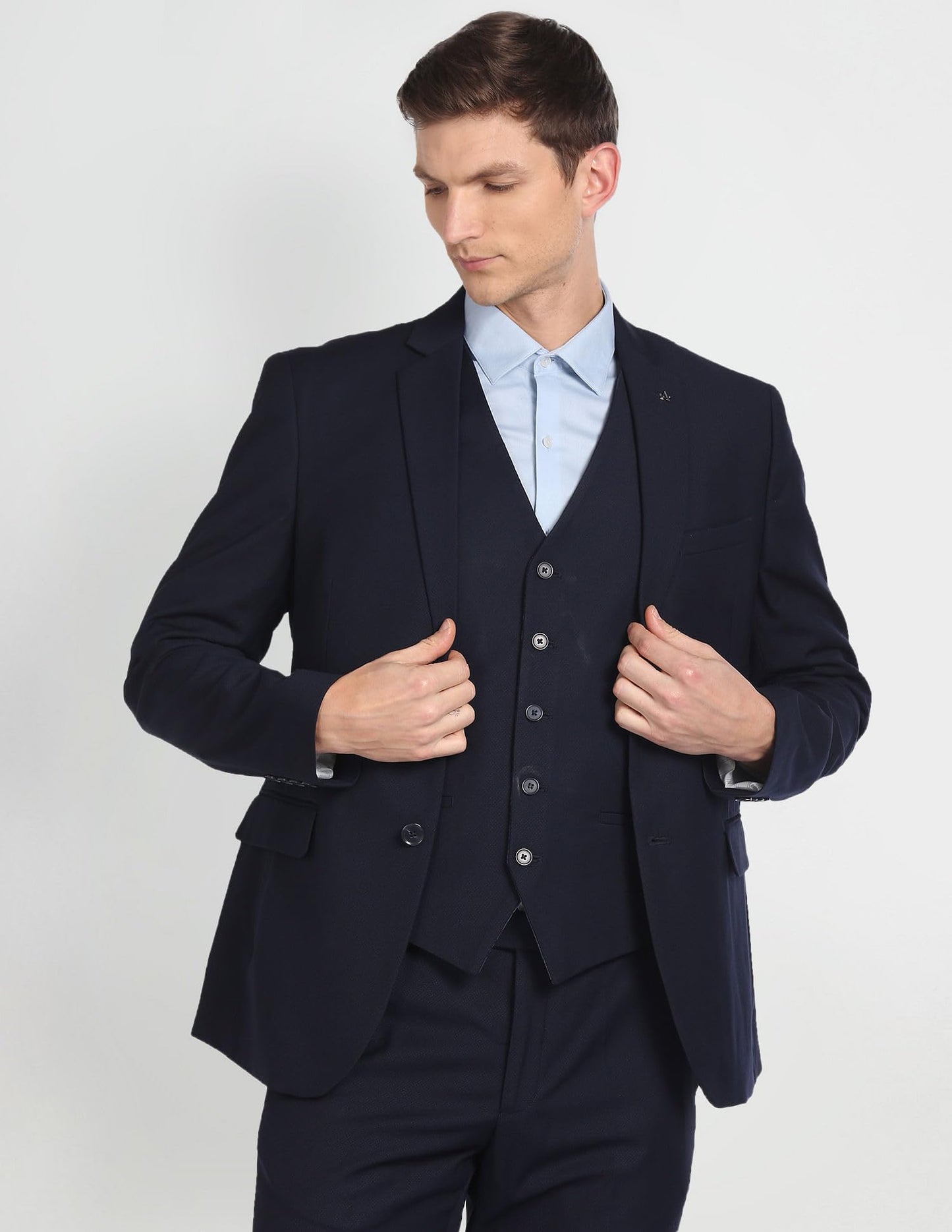 Arrow Men's Polyester Single Breasted Business Suit Pants Set (ARAGSU5546_Navy