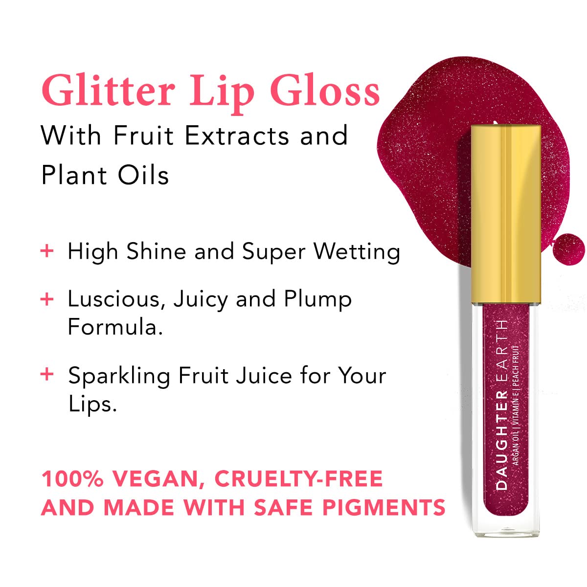 DAUGHTER EARTH Glitter Lip Gloss | Vitamin E Plant Based Flavoured Lip Coat For Women | Hydrating & Plump Lips | Aromatic Super Glossy & Moisturises The Skin With Skin Loving Nutrients | 2.5 ml