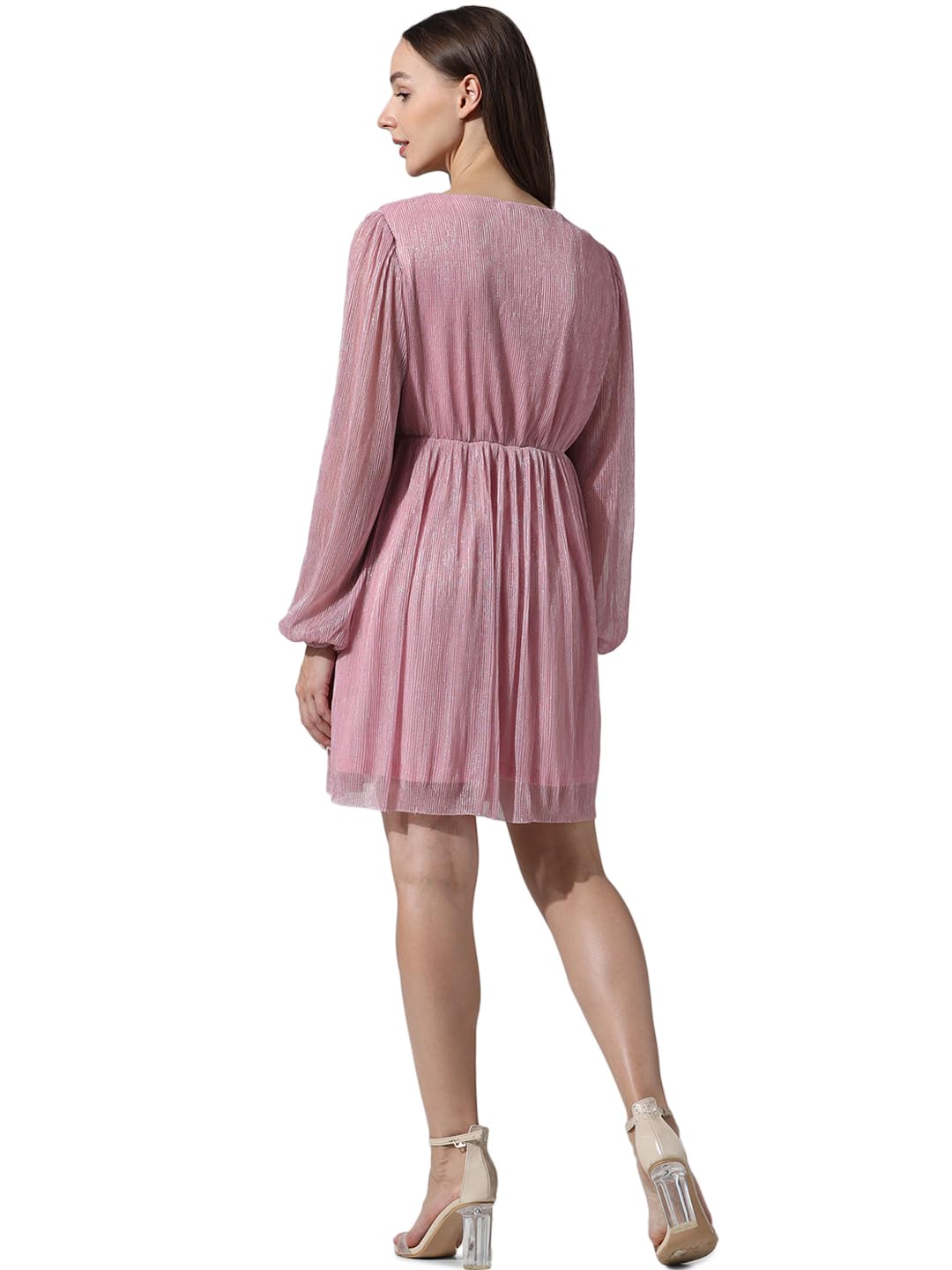 ONLY Women Solid Polyester Above Knee Fit & Flare Pink A-line Dress