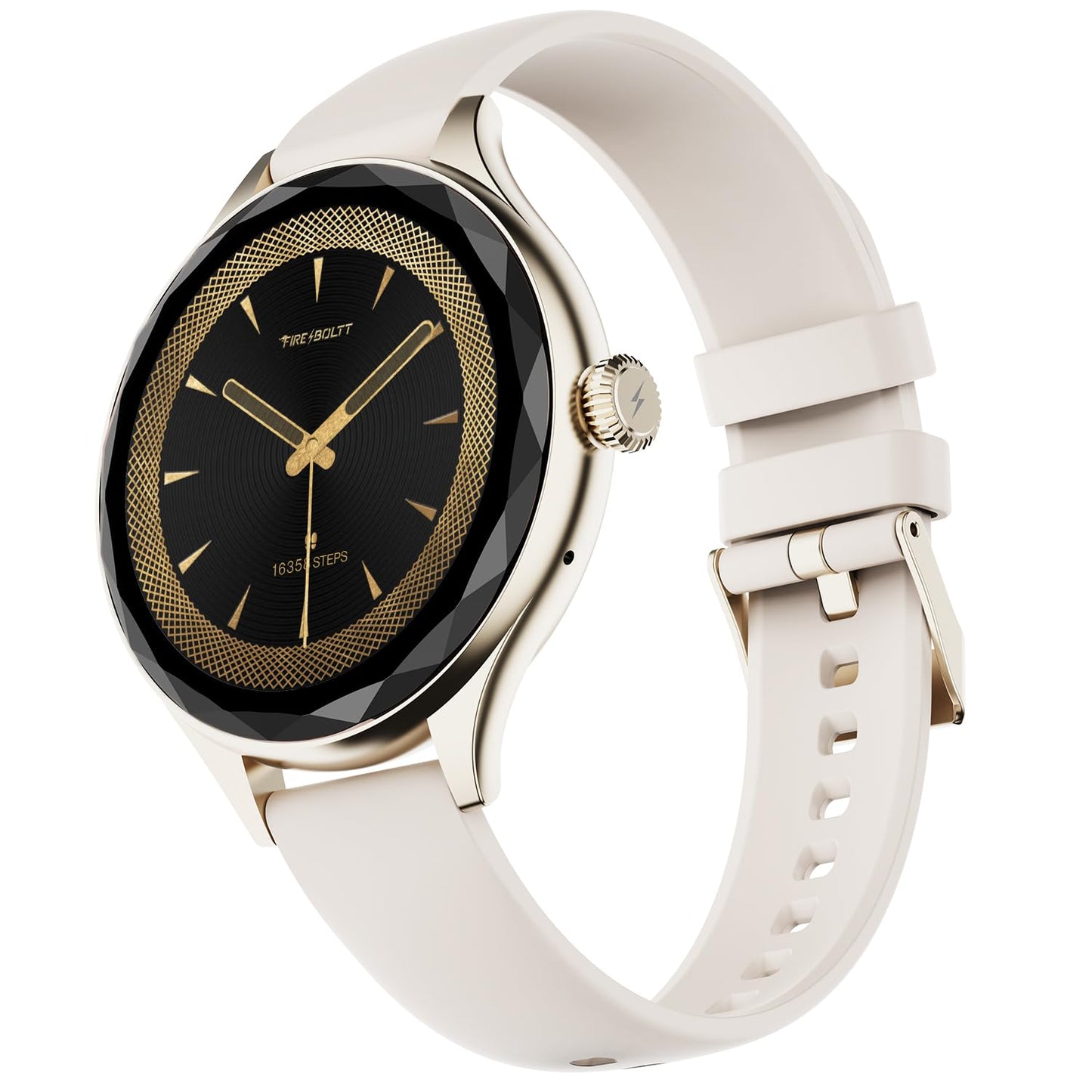 Fire-Boltt Phoenix Aura Women Smart Watch with 1.26” Diamond-Cut HD Display, Rotating Crown, Wireless Charging, Bluetooth Calling, Voice Assistant, 120+ Sports Modes - Ivory White