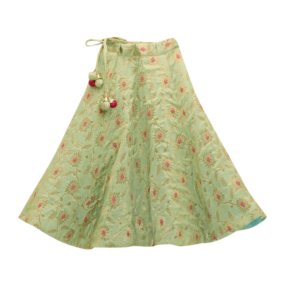 Hopscotch Girls Cotton Blend Ethnic Sets in Green Color For Ages (10-11 Years)
