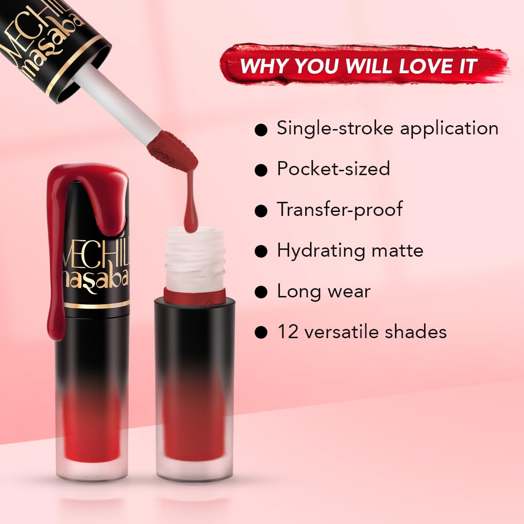 LoveChild Masaba Pocket Liquid Lipstick, Pack of 3 Transfer-Proof, Hydrating Matte Shades with Free Pouch, Hyaluronic Acid, Jojoba Oil & Vitamin E for Long-Lasting, Nourished Lips, Combo 2, 5.4ml