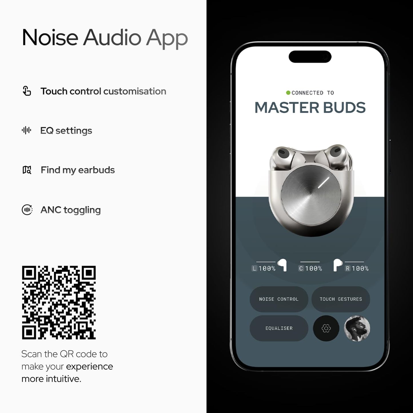 Noise Master Buds, Sound by Bose in-Ear Bluetooth Earbuds, Up to 49dB Adaptive ANC, LHDC 5.0, Immersive Spatial Audio, 44H Playtime with 6 mic ENC, Dual Pairing, IPX5 Ear Buds TWS (Titanium)