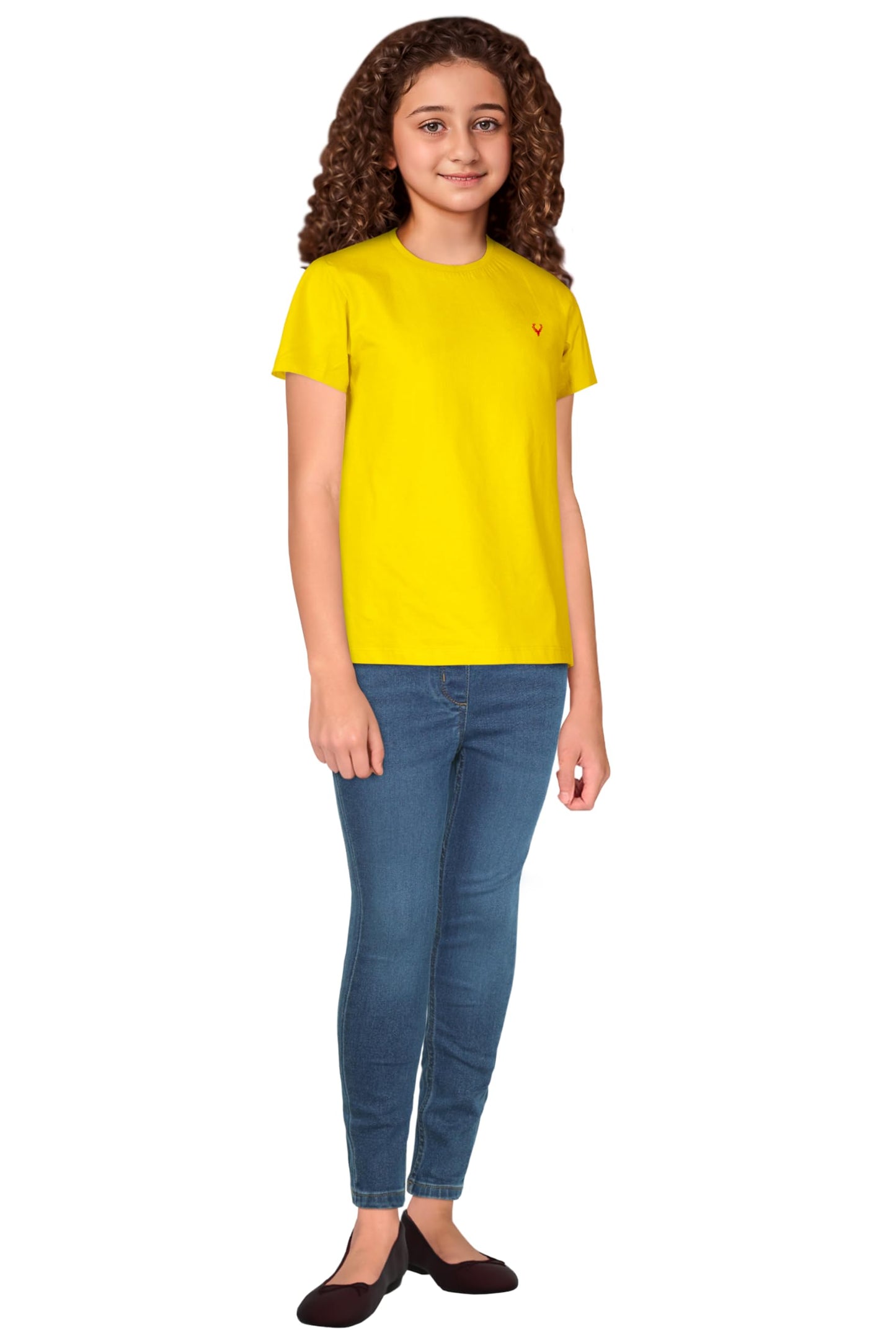 Allen Solly Junior Girl's Plain Regular T-Shirt (AGKCCRGFN85791_Yellow 14 | 13-14 Years)
