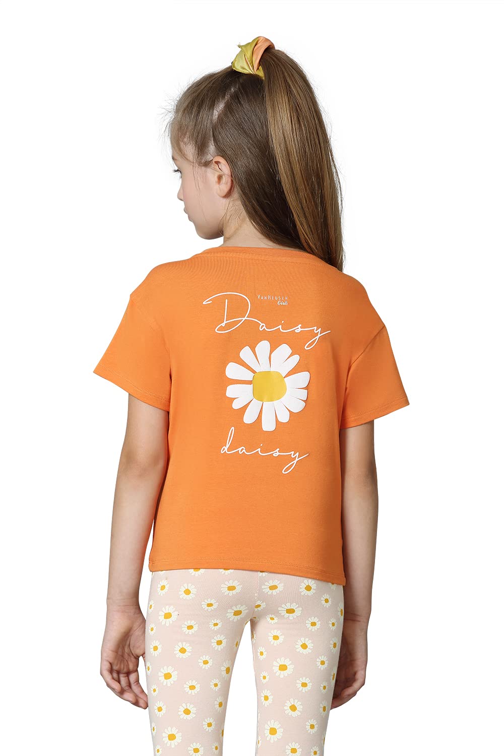 Van Heusen Girls Ultra Soft T-Shirt - Power Plus Cotton Relaxed Fit Spandex - Crew Neck, Short Sleeve_56401_Apricot Buff_7-8 Years, Orange