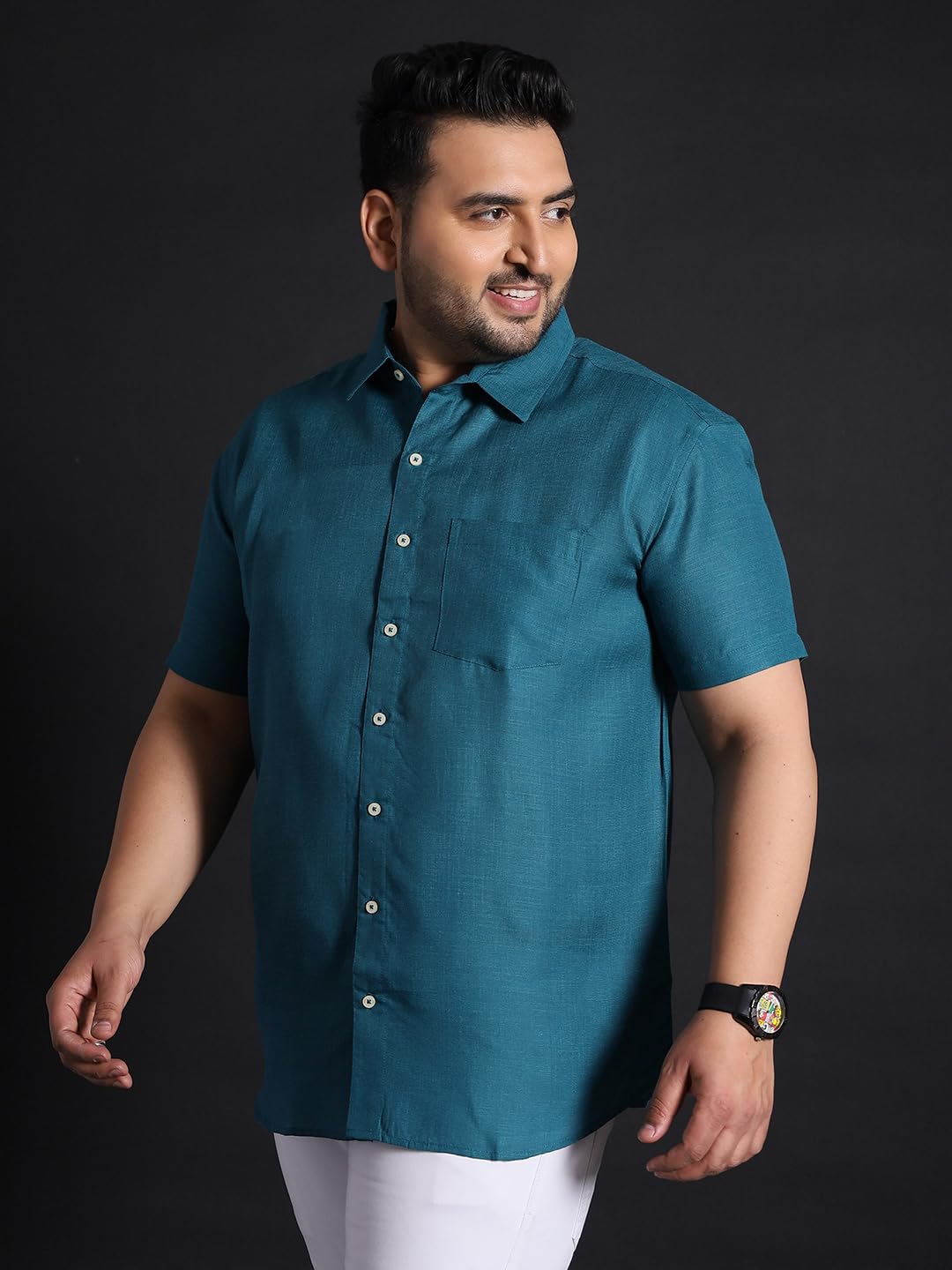 Bigbanana Plus Size Men's Regular Fit Solid Shirt (Britain-Teal,Teal,5XL)