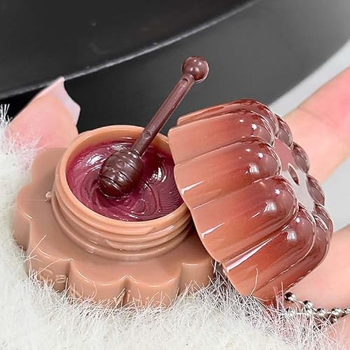 Cappuvini Jelly Pudding Solid Lip Gloss | Plumping Mirror Shine Lip Lacquer | Smooth Application Moisturizing Lip Butter | Trendy Shades Baby Pink Burgundy Mocha Peach Nude Coffee Brown | Pendant Wearable Mold Compact Mini Size | Gen Z Y2K Aesthetic Kawai
