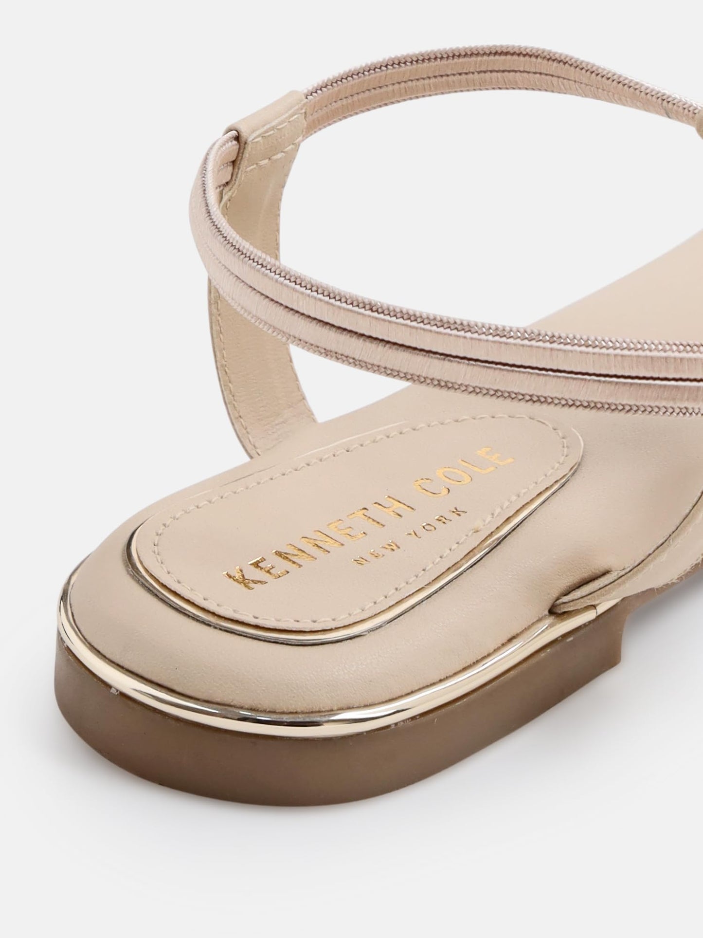 KENNETH COLE Women's Flat Sandal | Synthetic | Gold-Tone Chain T-Strap, Elastic Ankle Strap | White, EU39