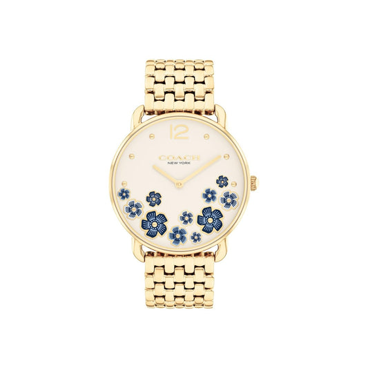 Coach Elliot Qtz Basic Chalk Round Dial Women's Watch|Ionic Plated Thin Gold Steel Material|Gold Color Band - 14504517