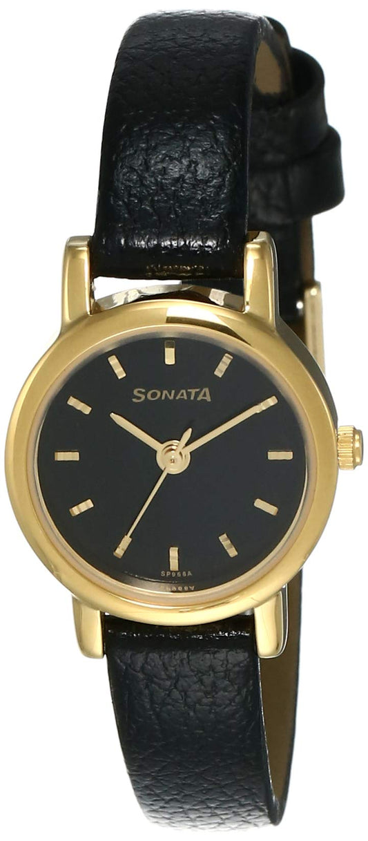 Sonata Quartz Analog Black Dial Leather Strap Watch for Women-NS8976YL03W/NT8976YL03W