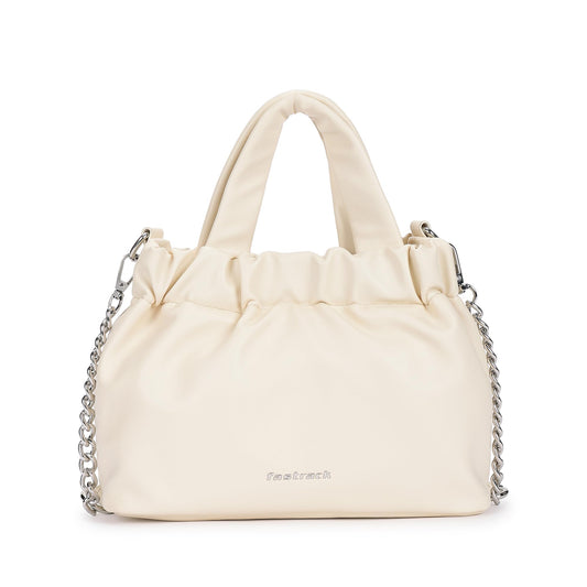 Fastrack Ruched Sling Bag for Women | Compact Faux Leather Crossbody with Detachable Chain Strap, Magnet Closure and Inner Pockets | Minimalist Everyday Sling for Casual and Evening Looks