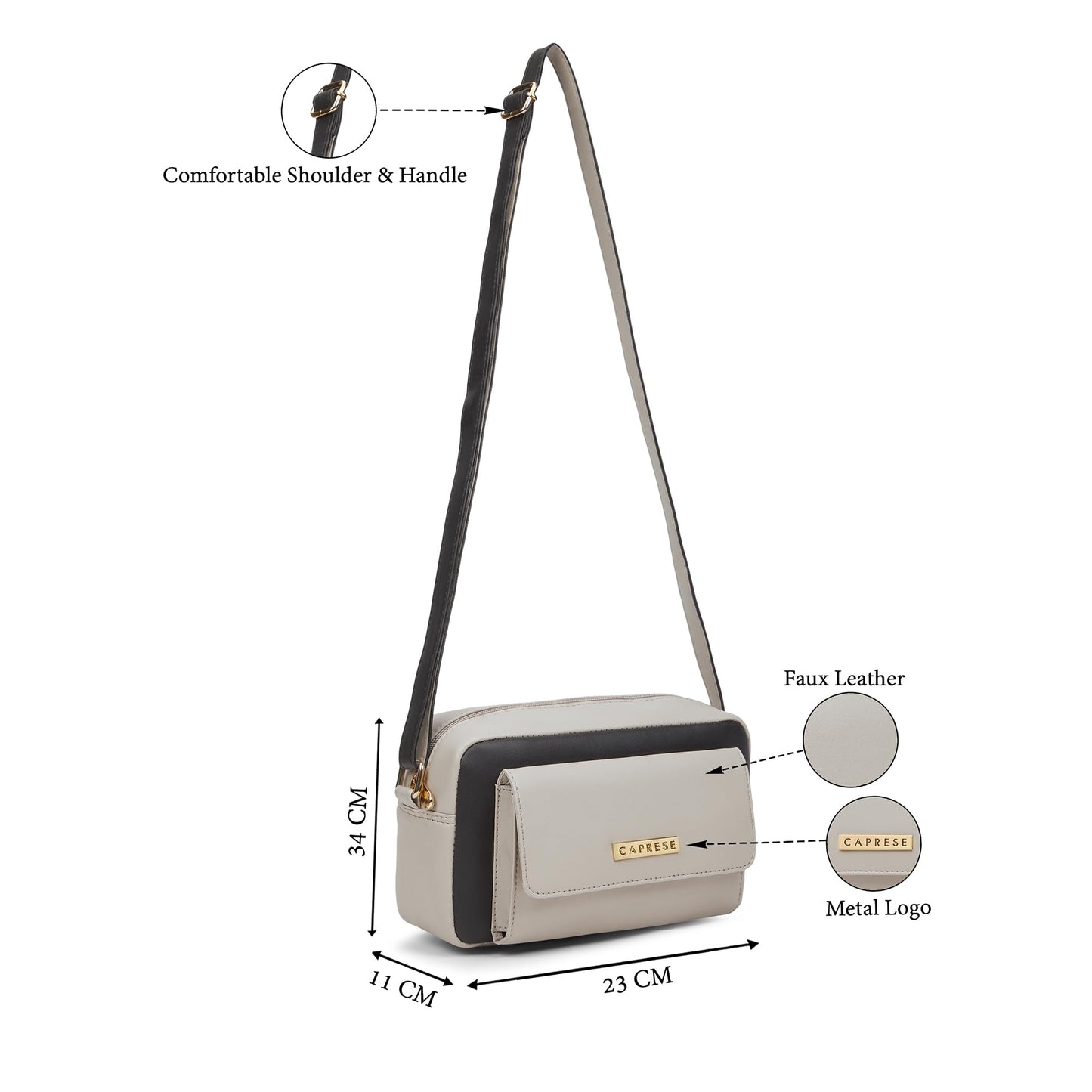 Caprese Regina Medium Sling Bag for Women with Adjustable Strap & Zipper Closure for Comfortable Wear | Versatile Handbag for Everyday Use, Travel, and Special Occasions (Black)