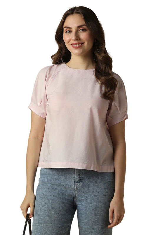 Women Light Pink Solid Casual Top