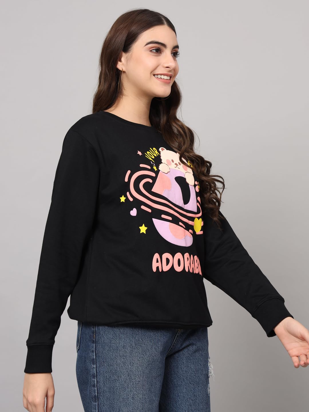 THE DRY STATE Womens Full Sleeves Round Neck Cotton Sweater Black