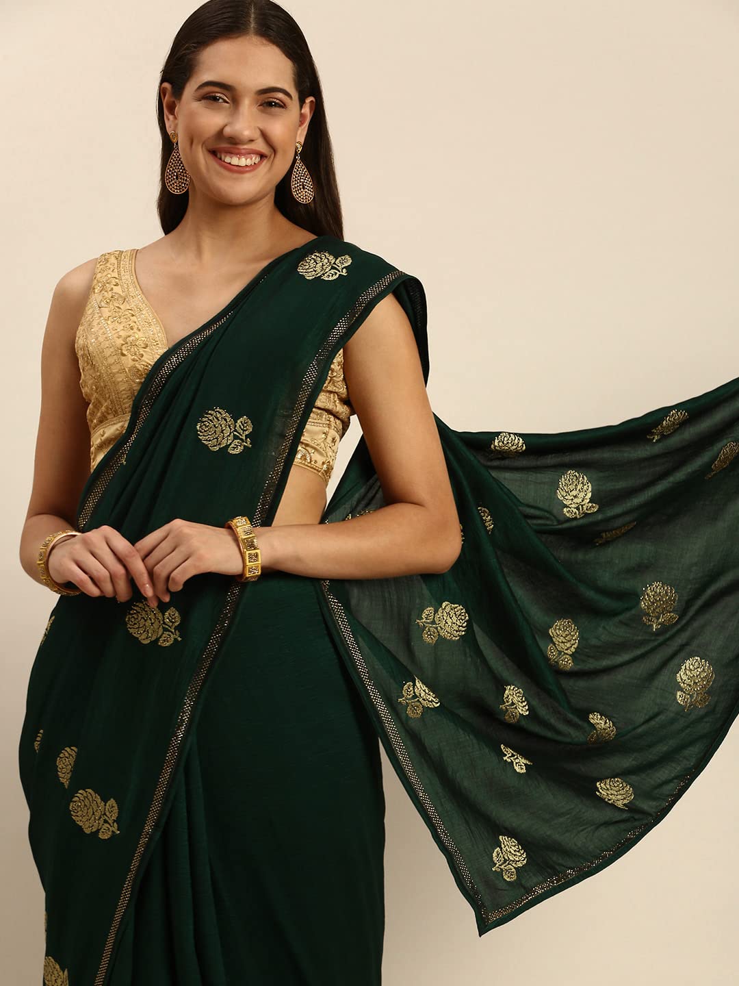 MOHEY Women's Art Silk Zari Weave Saree with Blouse Piece (Green)
