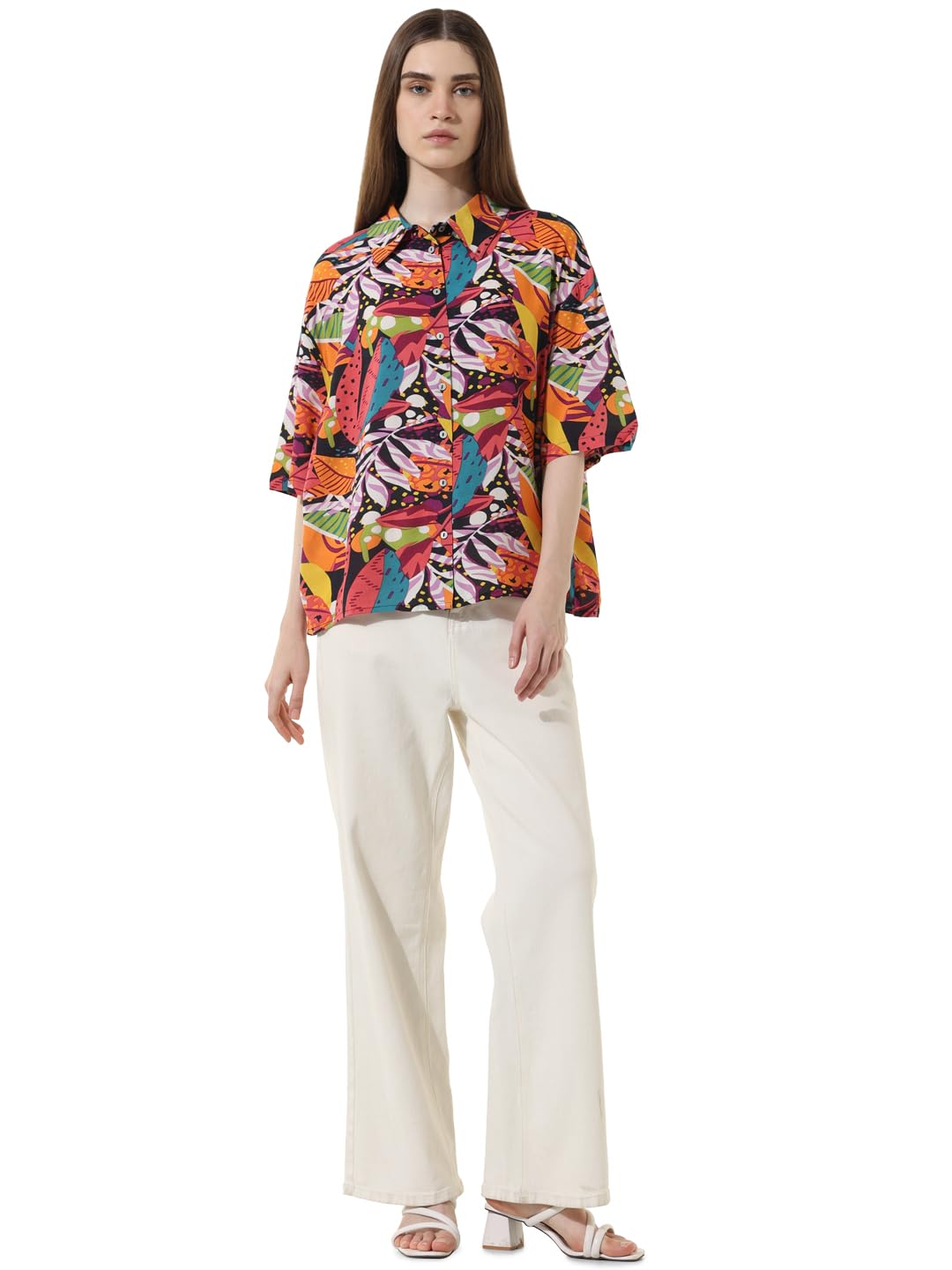 ONLY Women Printed Rayon Oversized Multicolor Shirt