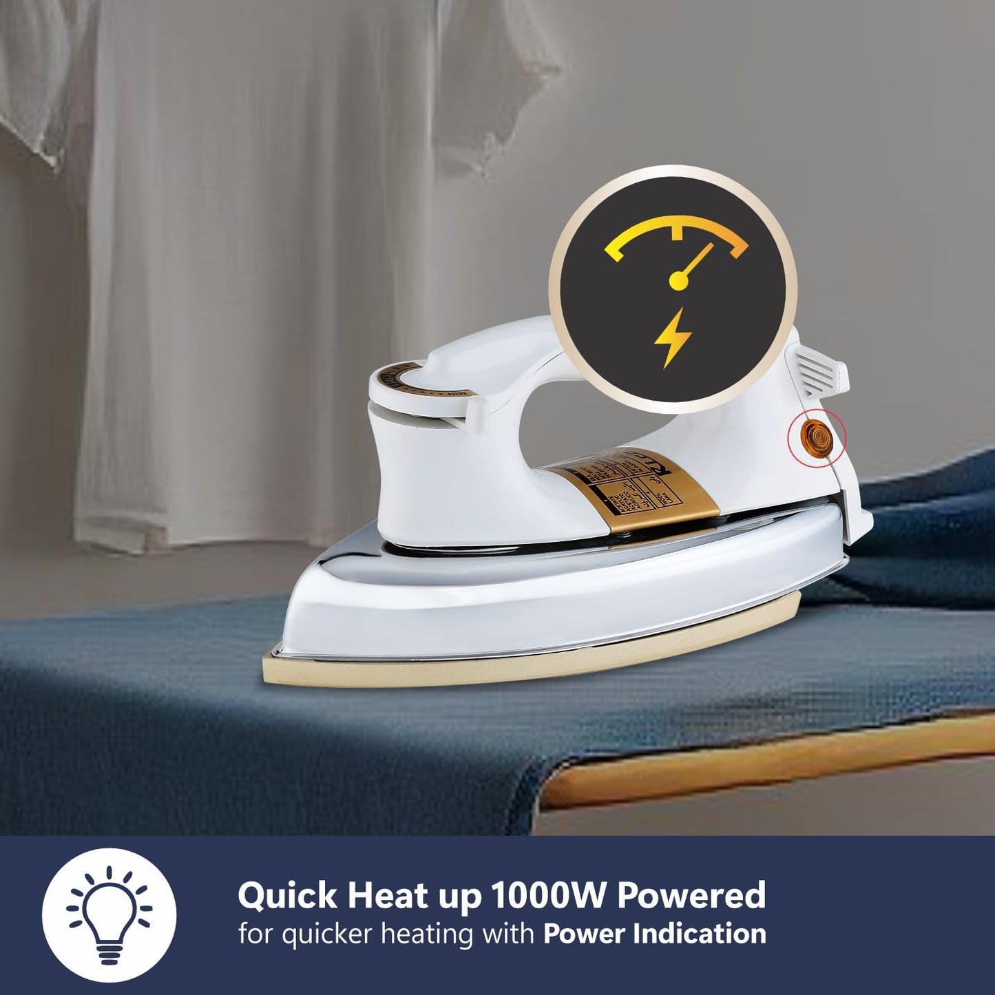 Rico 1000W 1.5KG Heavy Weight Dry Iron With 2 Years Replacement Warranty | Japanese Quick Heat Technology with Advance Sole Plate Iron Press | Shock Proof Iron Box for Clothes | Made In India - AI11
