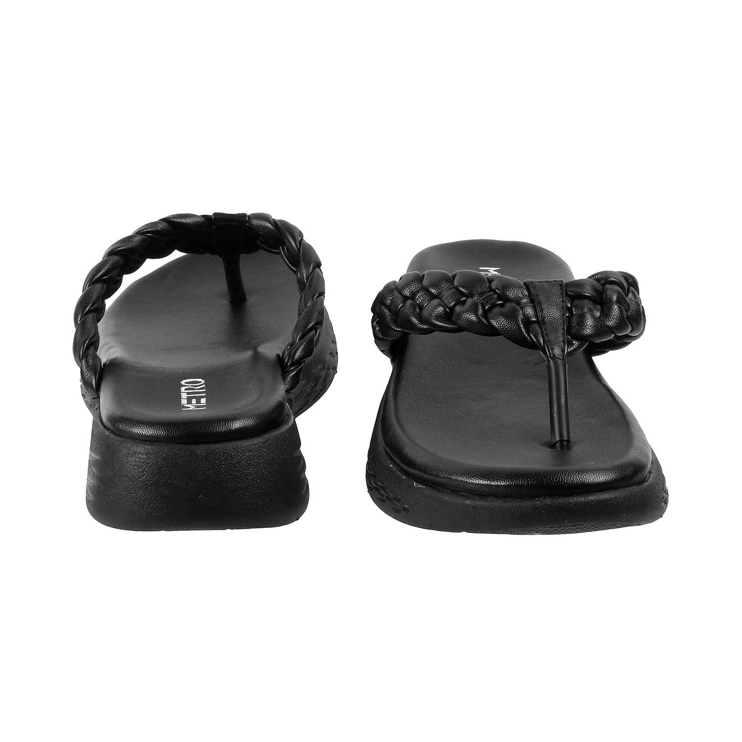 Metro Women Black Synthetic Leather Thong Slipper | Sandal - SaumyasStore