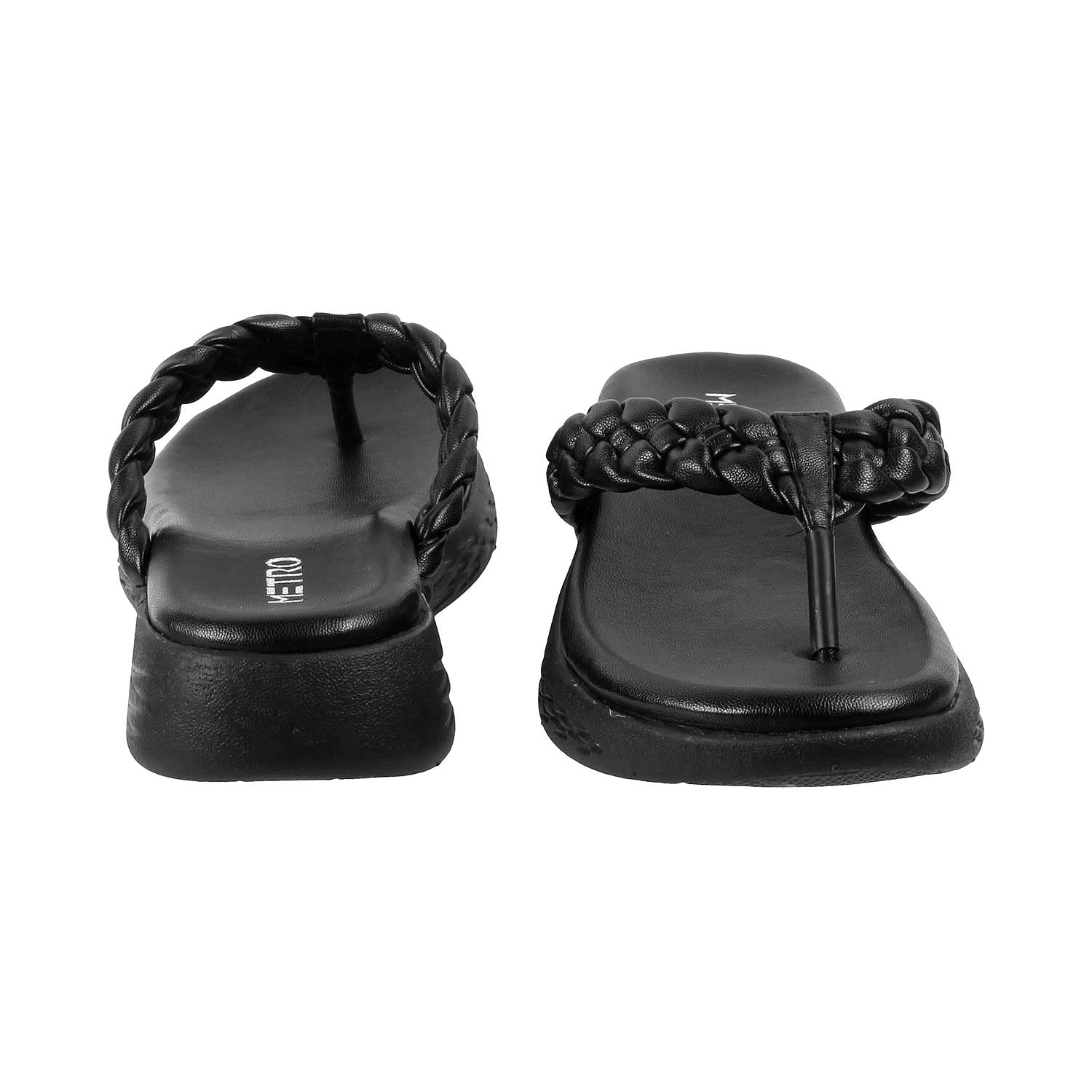 Metro Women Black Synthetic Leather Thong Slipper | Sandal - SaumyasStore