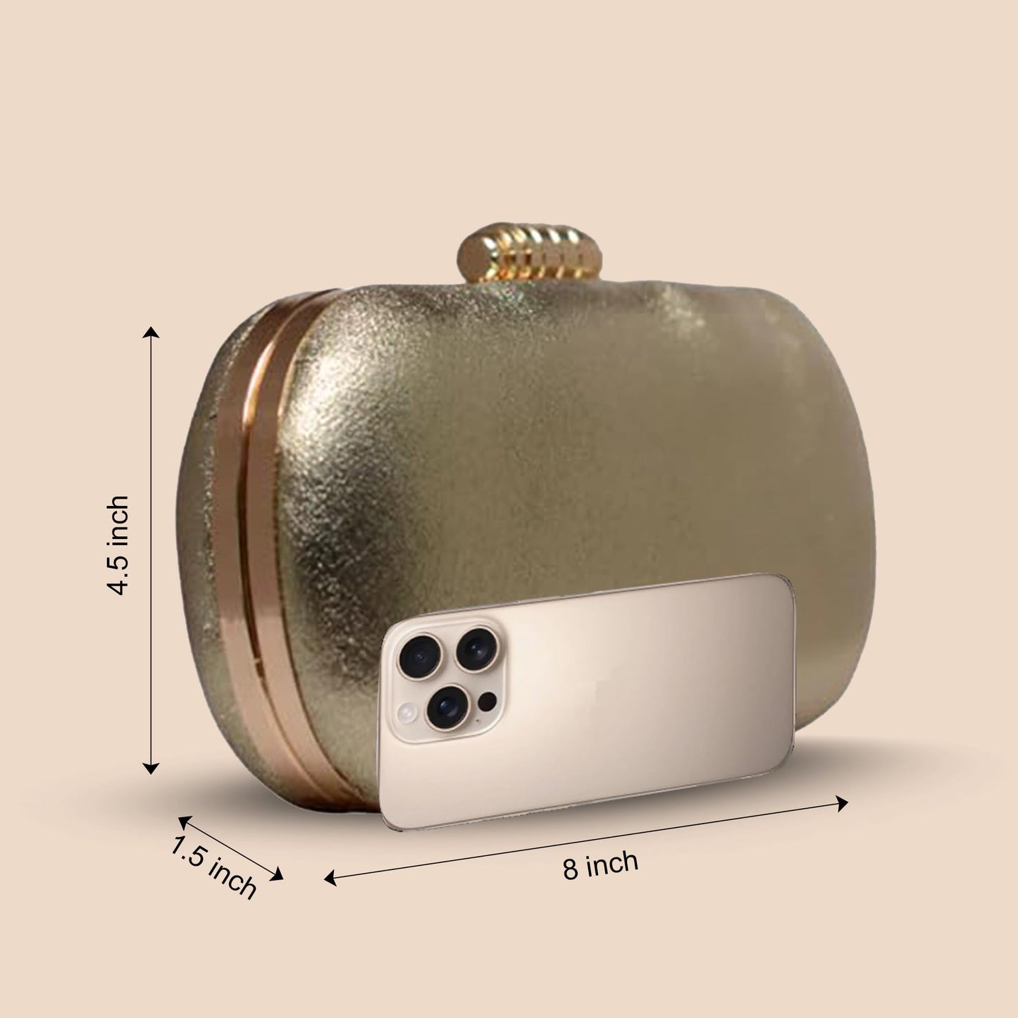 Artklim Golden Shimmery Party Clutch Bag For Women with Detachable Strap