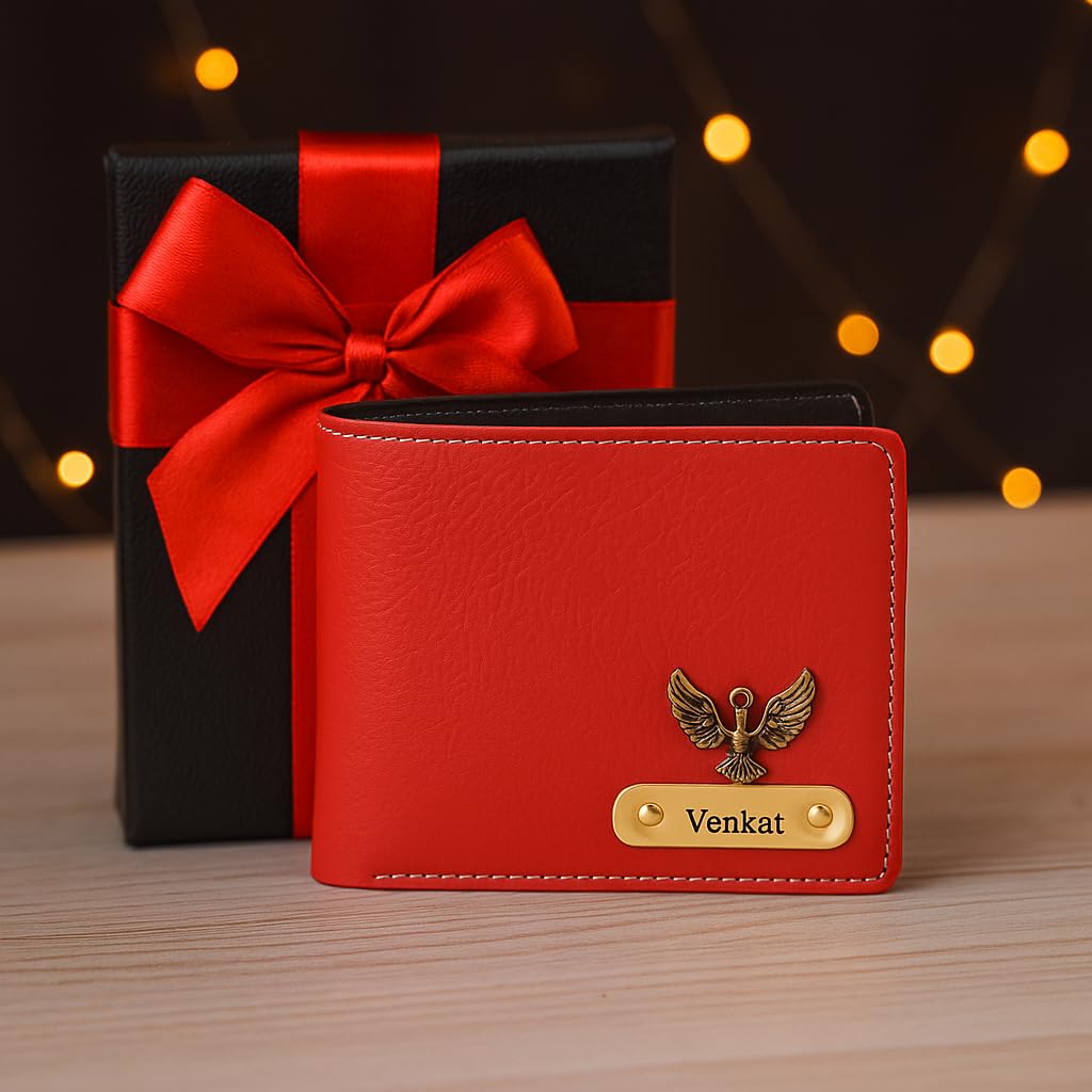 The Bae Gift Men Leather Personalized Wallet I Customized Slim Stylish Purse with Name & Charm I Unique Birthday Anniversary Gift Love Husband Employees Clients