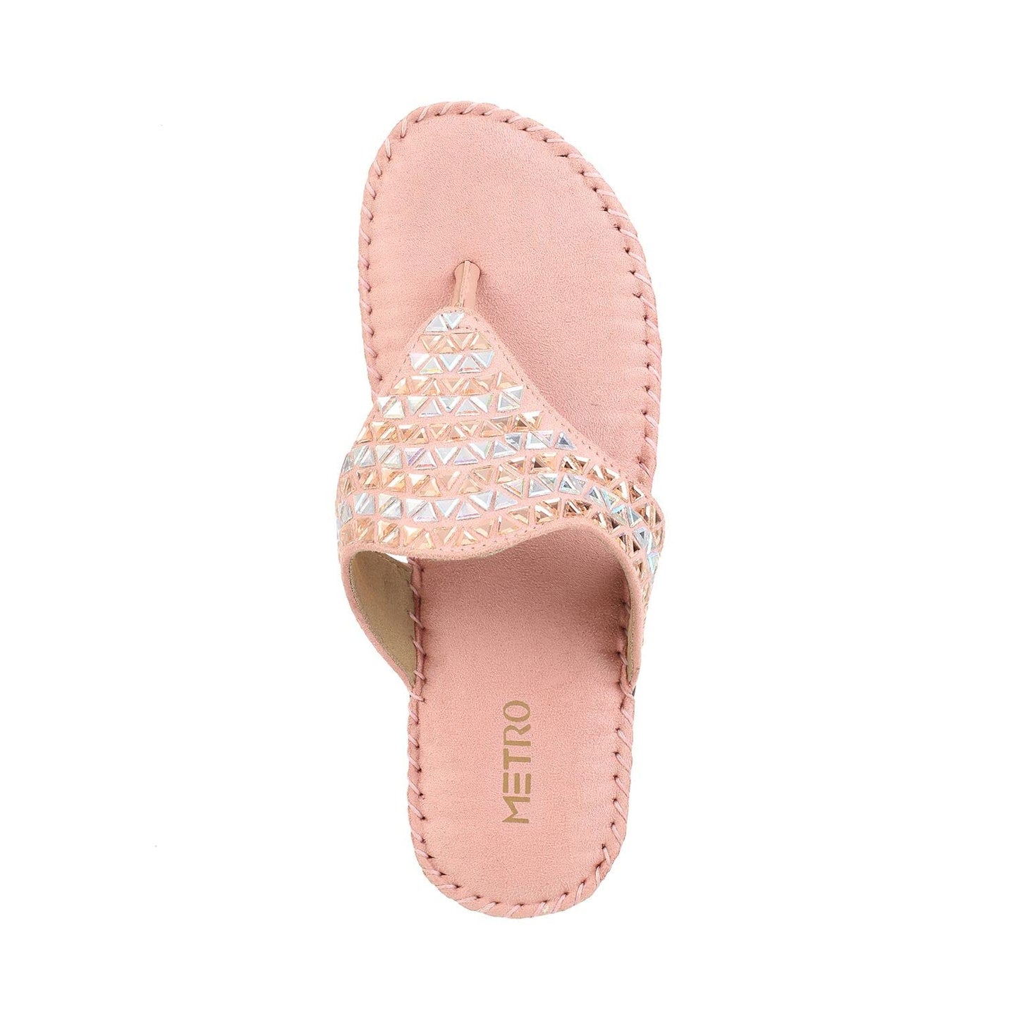 Metro Women's Pink Embellished Faux Leather Comfy Fashion Sandals - SaumyasStore