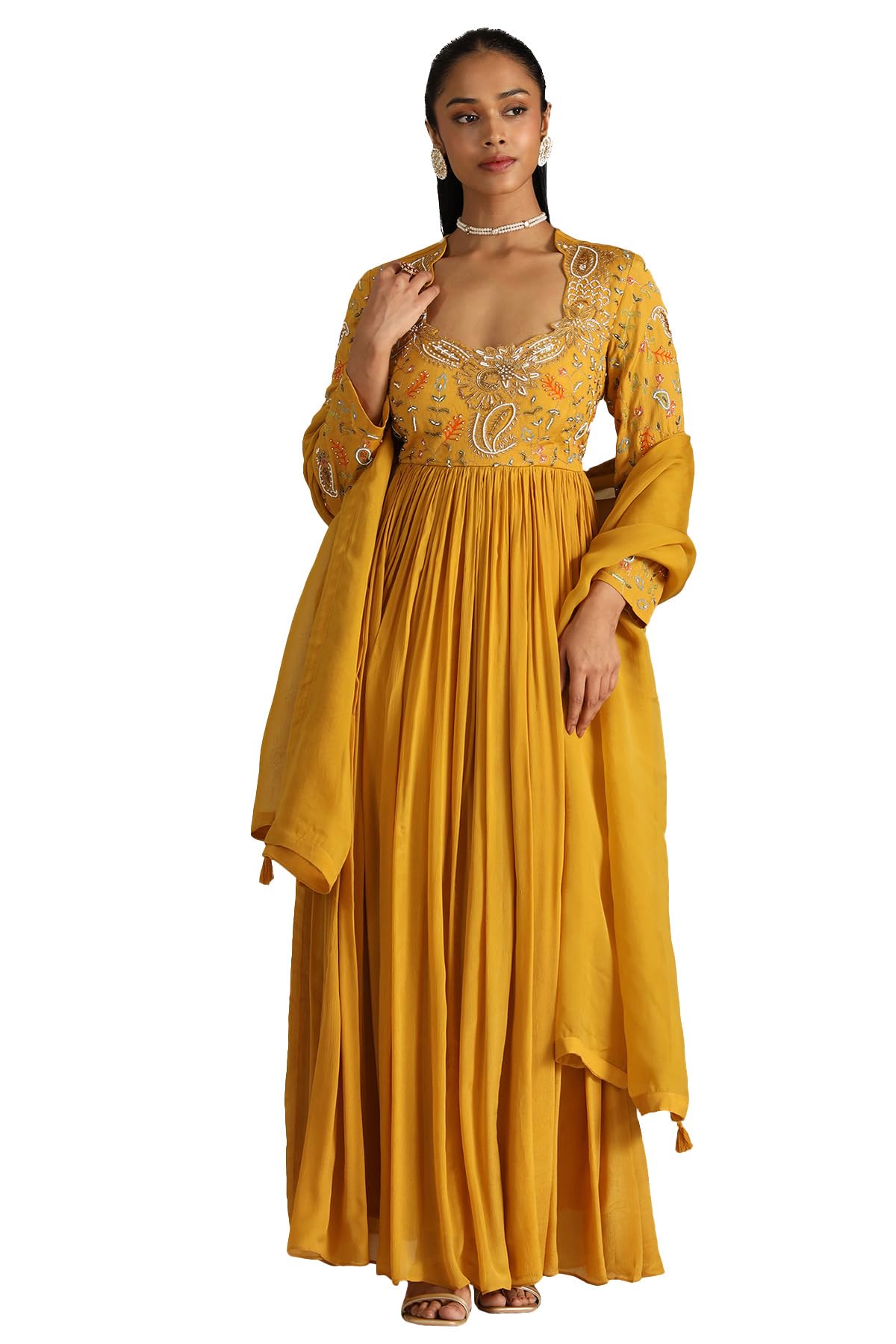 Soch Women's Chiffon Gown (OWS5CD21486_Mustard