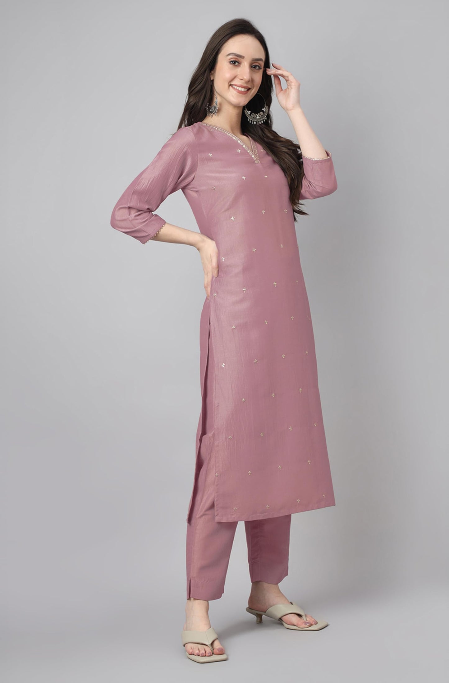 Janasya Women Mauve N/A Printed - Kurta with Pant & Dupatta Latest Style