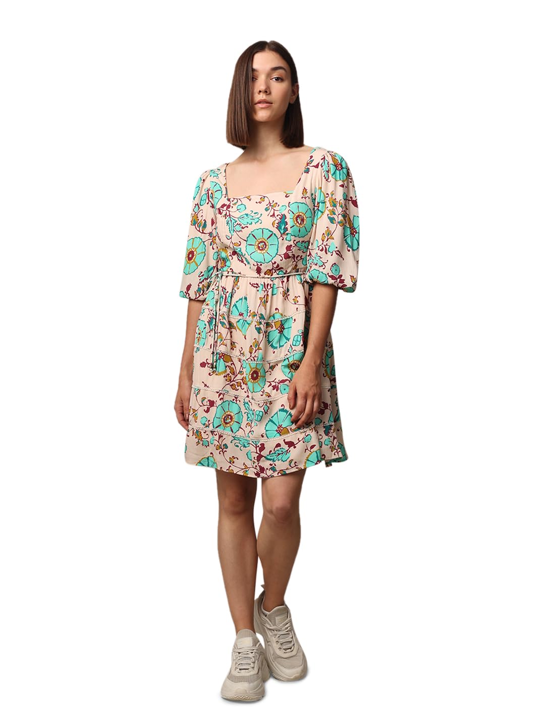 ONLY Women Floral Casual Beige Fit and Flare Dress