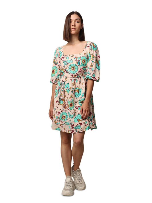 ONLY Women Floral Casual Beige Fit and Flare Dress