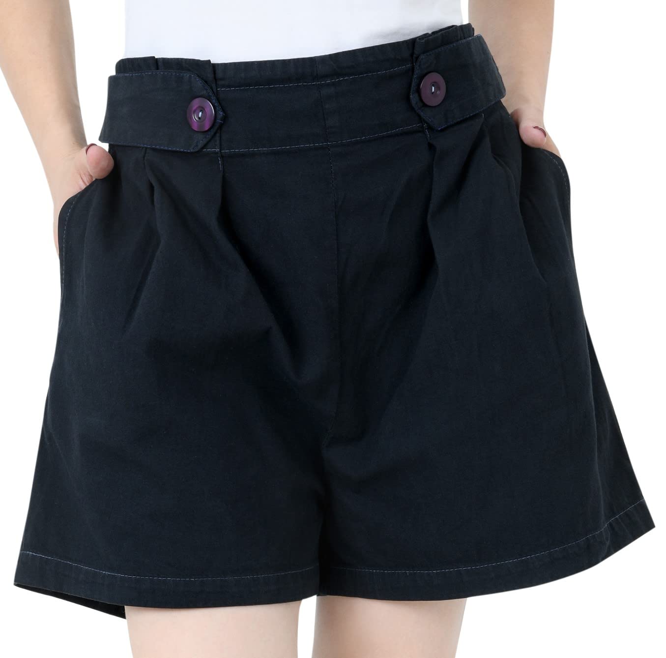 Tara Lifestyle Solid Women Blue Denim High Waist Shorts-Hot Pant (Medium, Black)