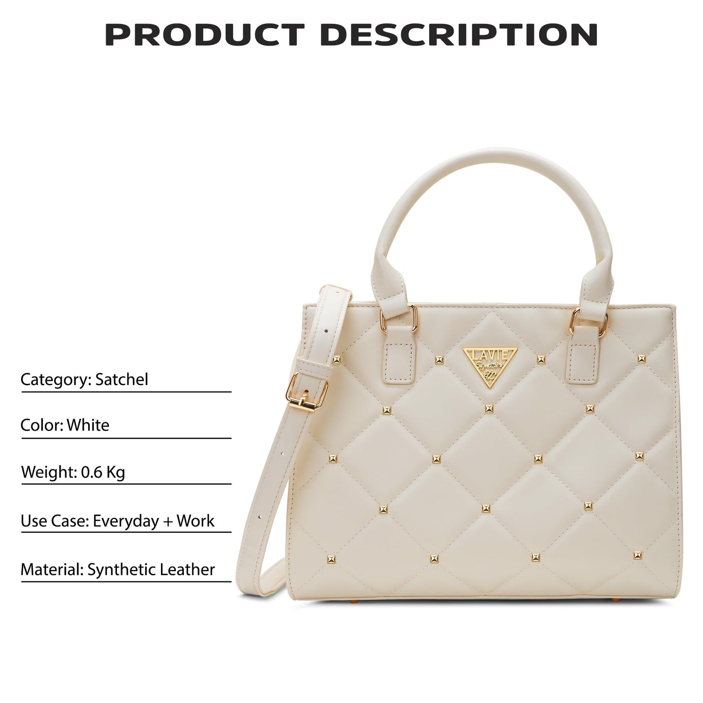 Lavie Signature Women's Stud Juno Satchel Handbag | Satchel Bag for Work | Ladies purse | Stylish Shoulder Bag | Gift For Women