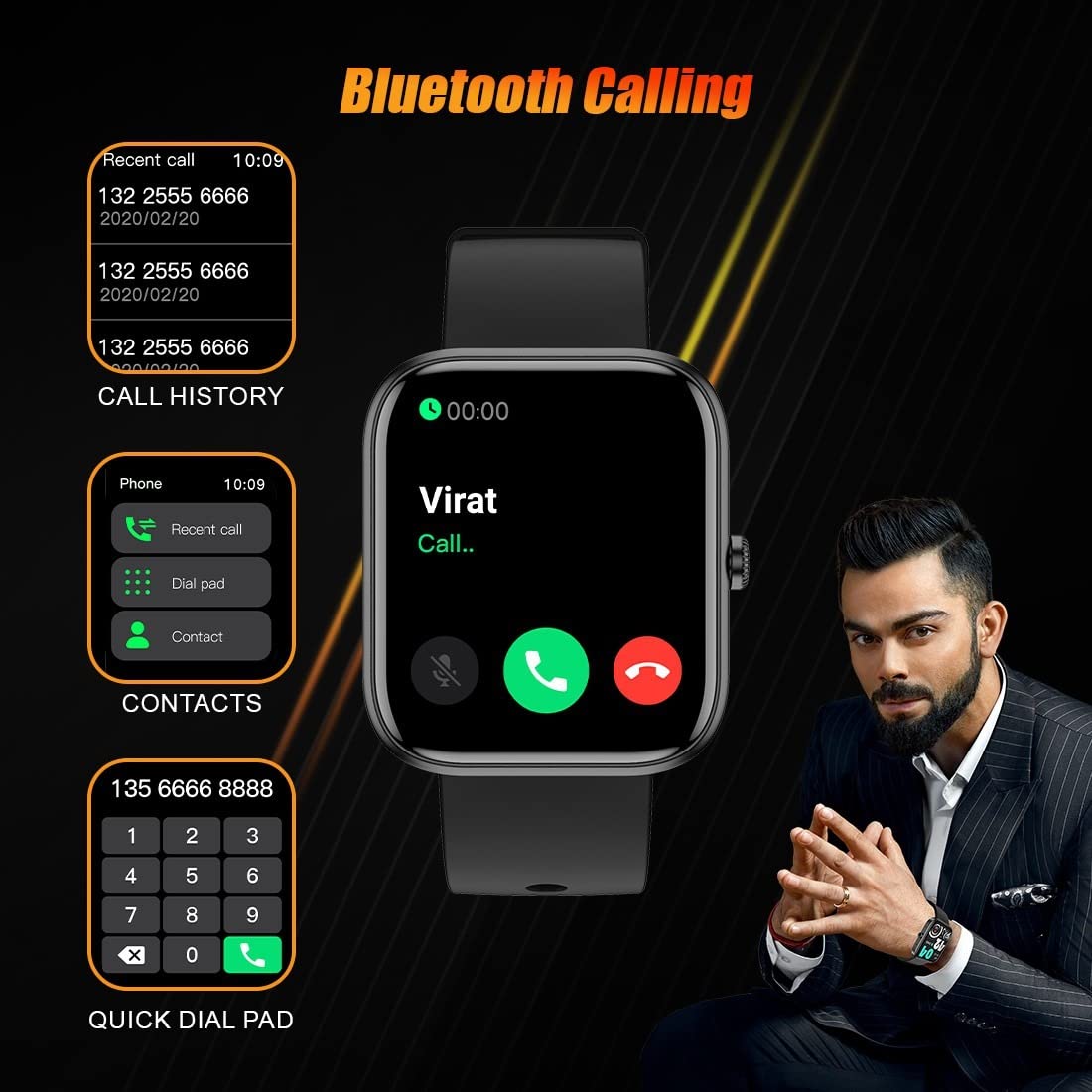 Fire-Boltt Ninja Call 2 Bluetooth Calling Smartwatch with 27 Sports Mode (Black) Free Size