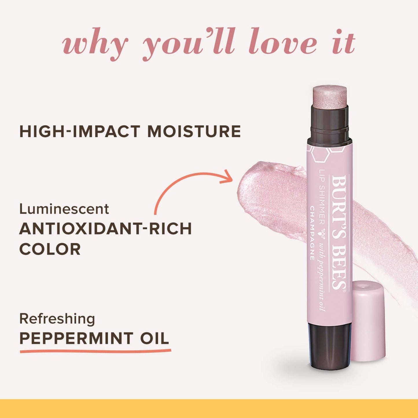 Burt's Bees 100% Natural Moisturizing Lip Shimmer, Champagne, 1 Tube