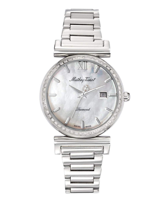 Mathey-Tissot Stainless Steel Analog Mother Of Pearl Dial Women Watch-D410Sai, Silver Band