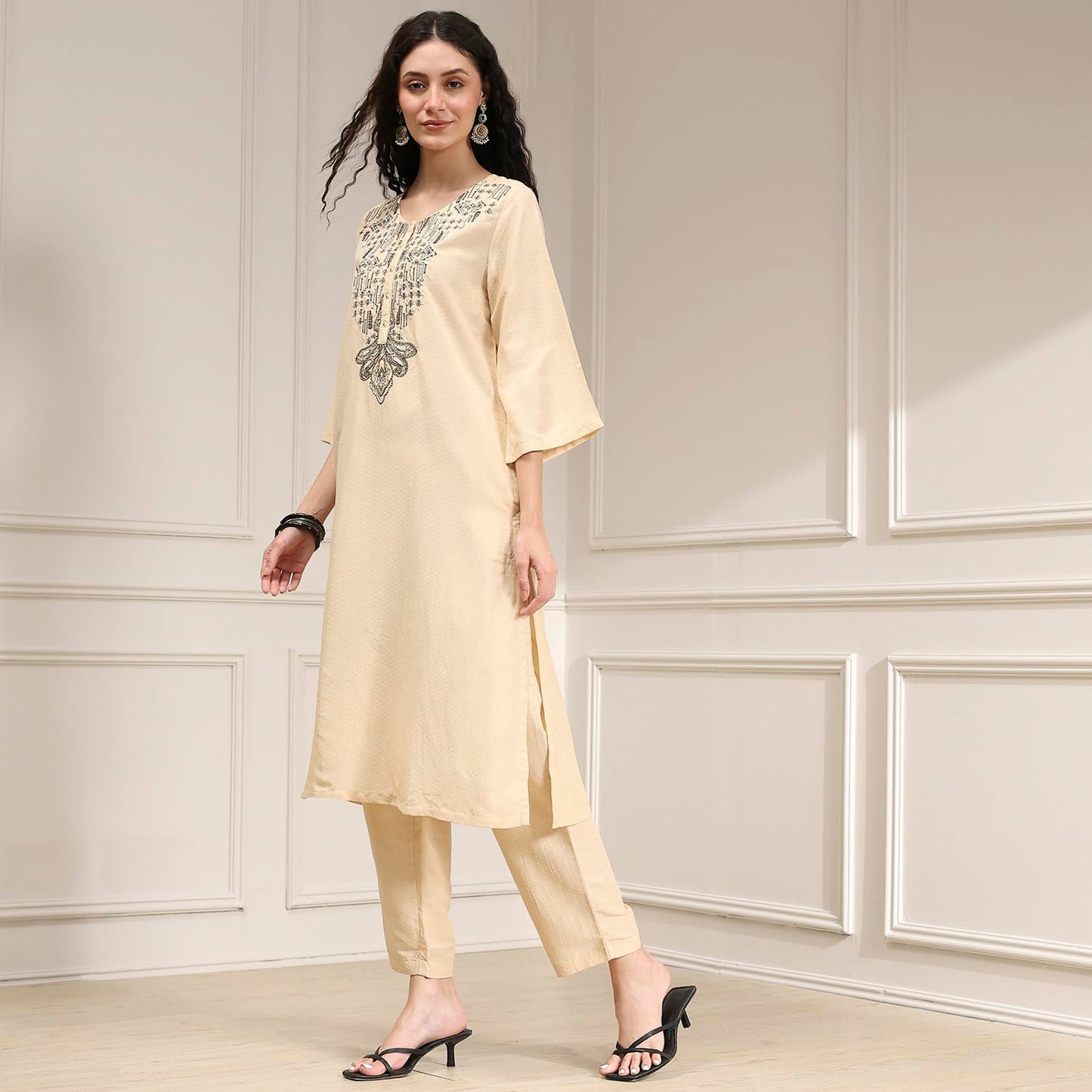 BIBA Women's Polyester Kurta Set