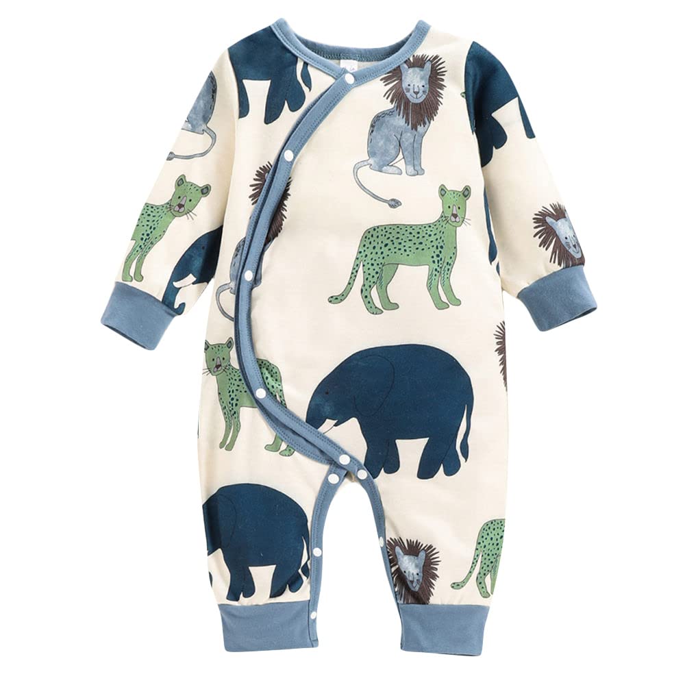 Hopscotch Boys Animal Print Full-Sleeve Bodysuit In Multi Color for Ages 0-3 Months