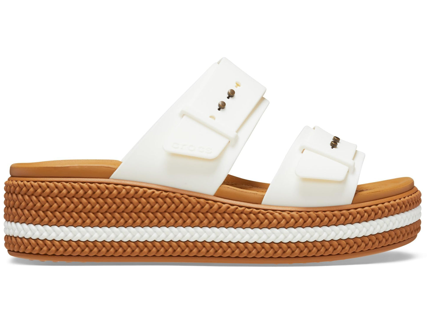 Crocs Women's Brooklyn Buckle Low Wedge Sandal, Chalk, 10