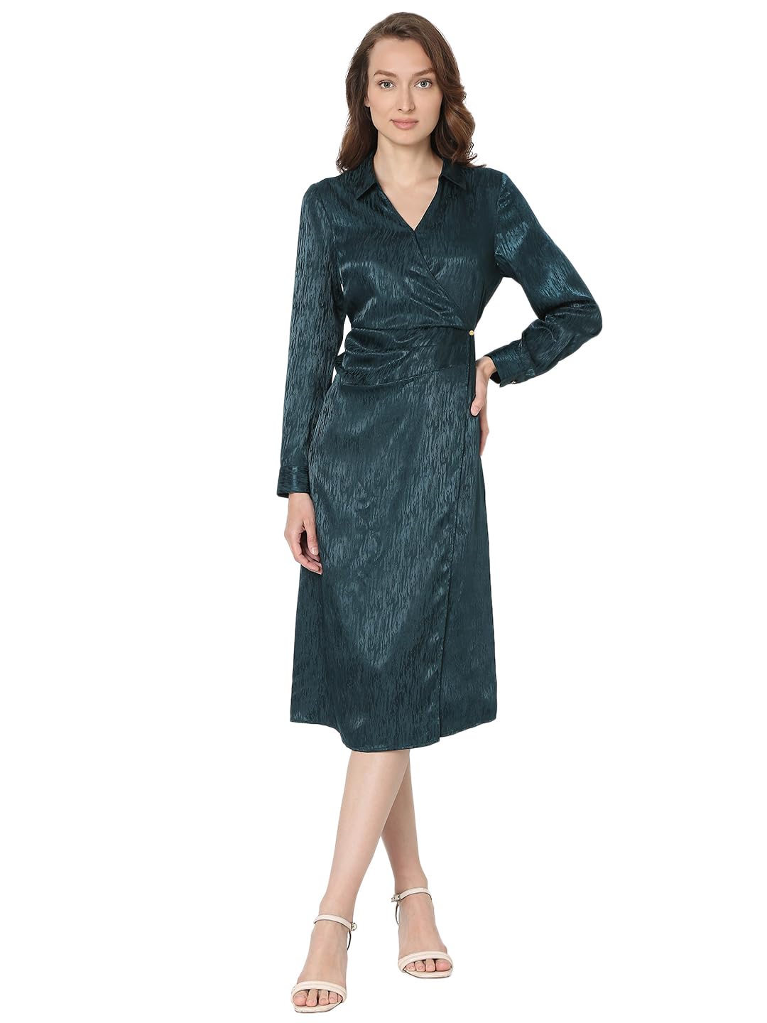 Vero Moda Women's Polyester A-Line Midi Dress (10319953-Ponderosa Pine_Ponderosa