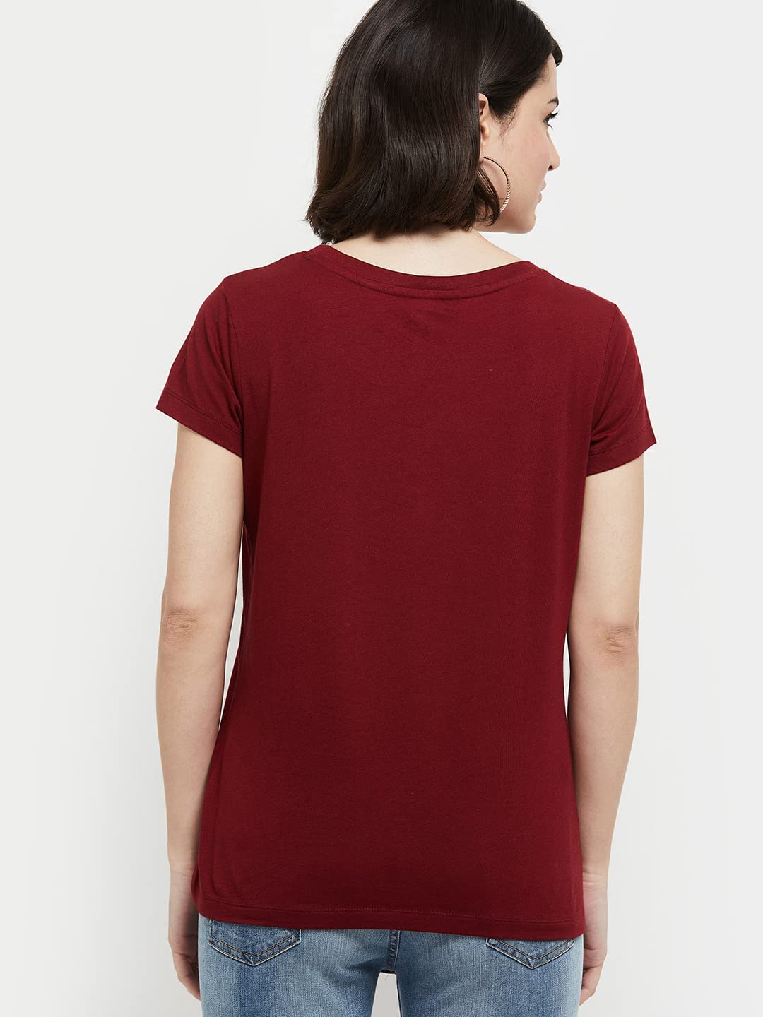 Max Women Cotton Printed Regular Fit Round Neck T-Shirt (Aw22Ccp04Maroon)_XXL