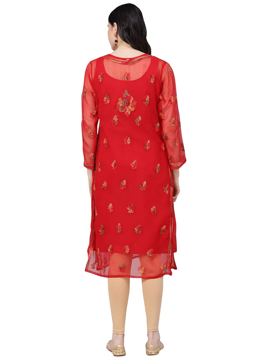 Ada Lucknowi Chikankari Faux Georgette Hand Embroidery Kurta with Slip for Women 5XL411155 Red