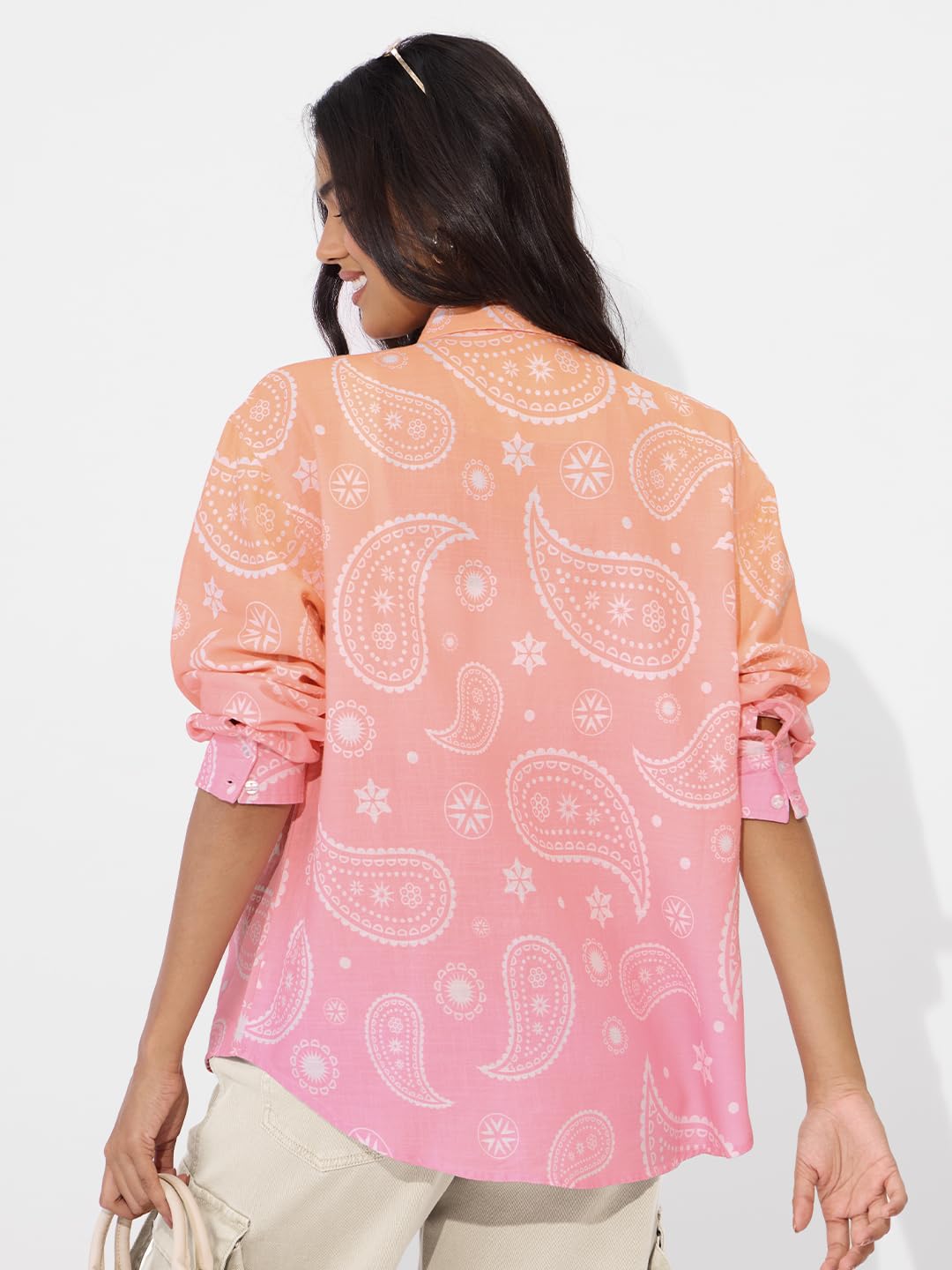 The Souled Store Mellow Paisley Women and Girls Long Sleeve Collared Neck Button Down Boyfriend Shirts Womens Boyfriend Shirts Casual Button-Down Full Sleeve Solid Short Sleeve Casual Workwear
