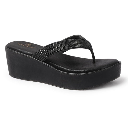 Marc Loire Women's Embellished Slip-On Fashion Sandals | Wedges for Women | Anti-Slip Sole & Comfortable Heels (Black, UK Footwear Size System, Adult, Women, Numeric, Medium, 8)